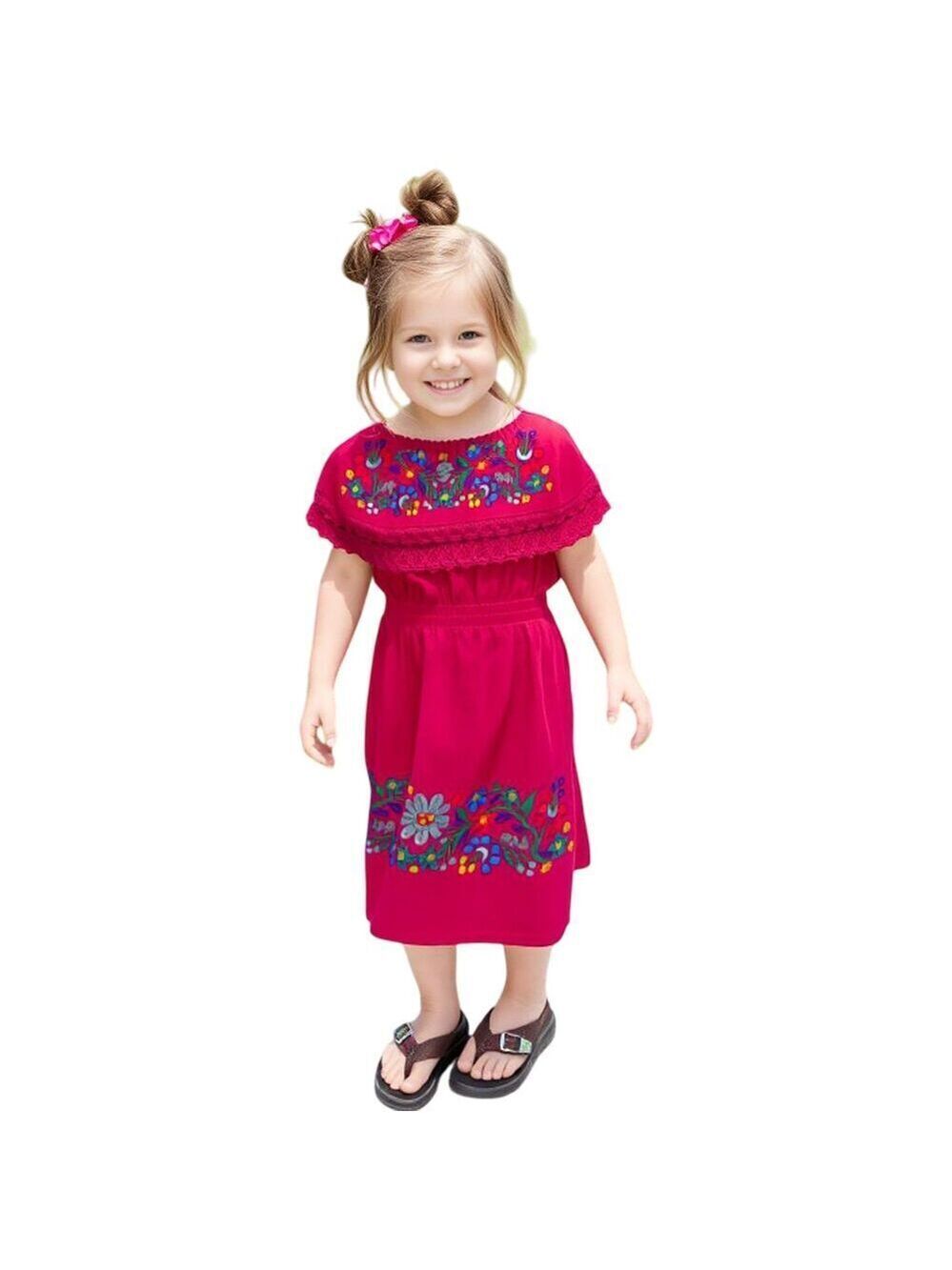 Mexican Floral Embroidered Red Dress Size 2